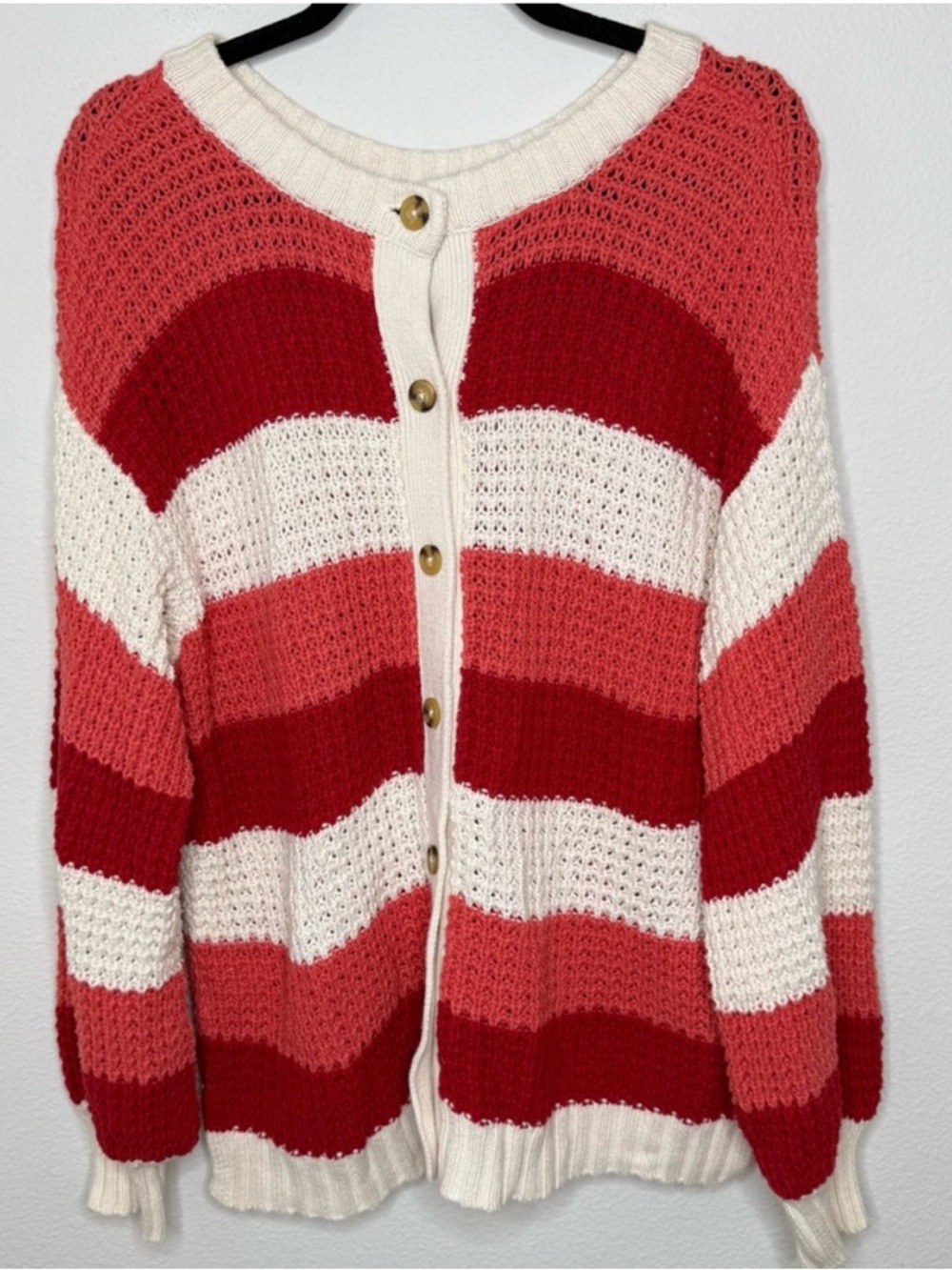 POPSUGAR Red, Coral & Cream Striped Knit Cardigan